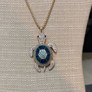 Betsey Johnson Gold and Blue Turtle Necklace